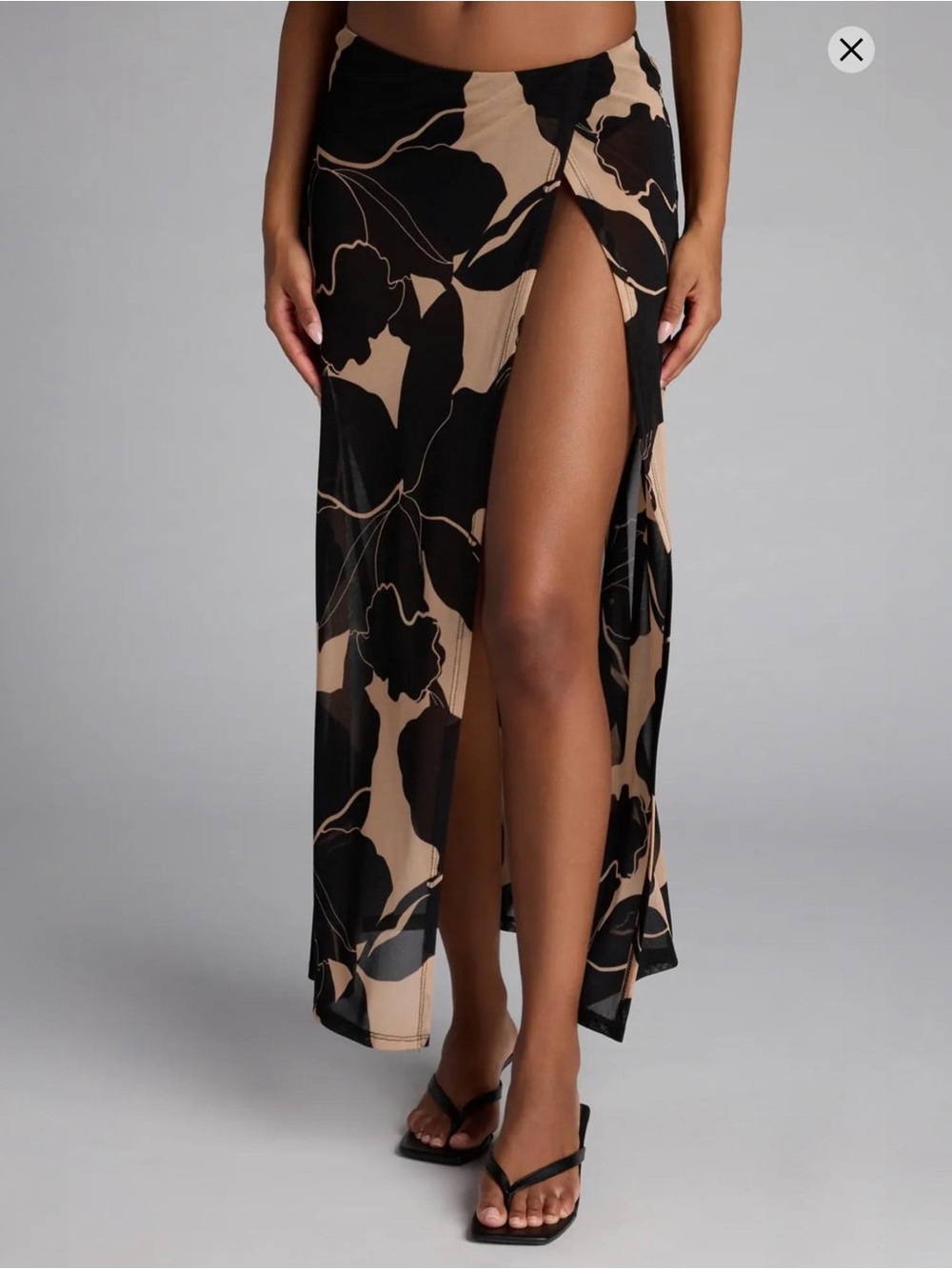 Peppermayo lioness Black & Beige Floral Maxi Skirt mesh sheer high slit revolve